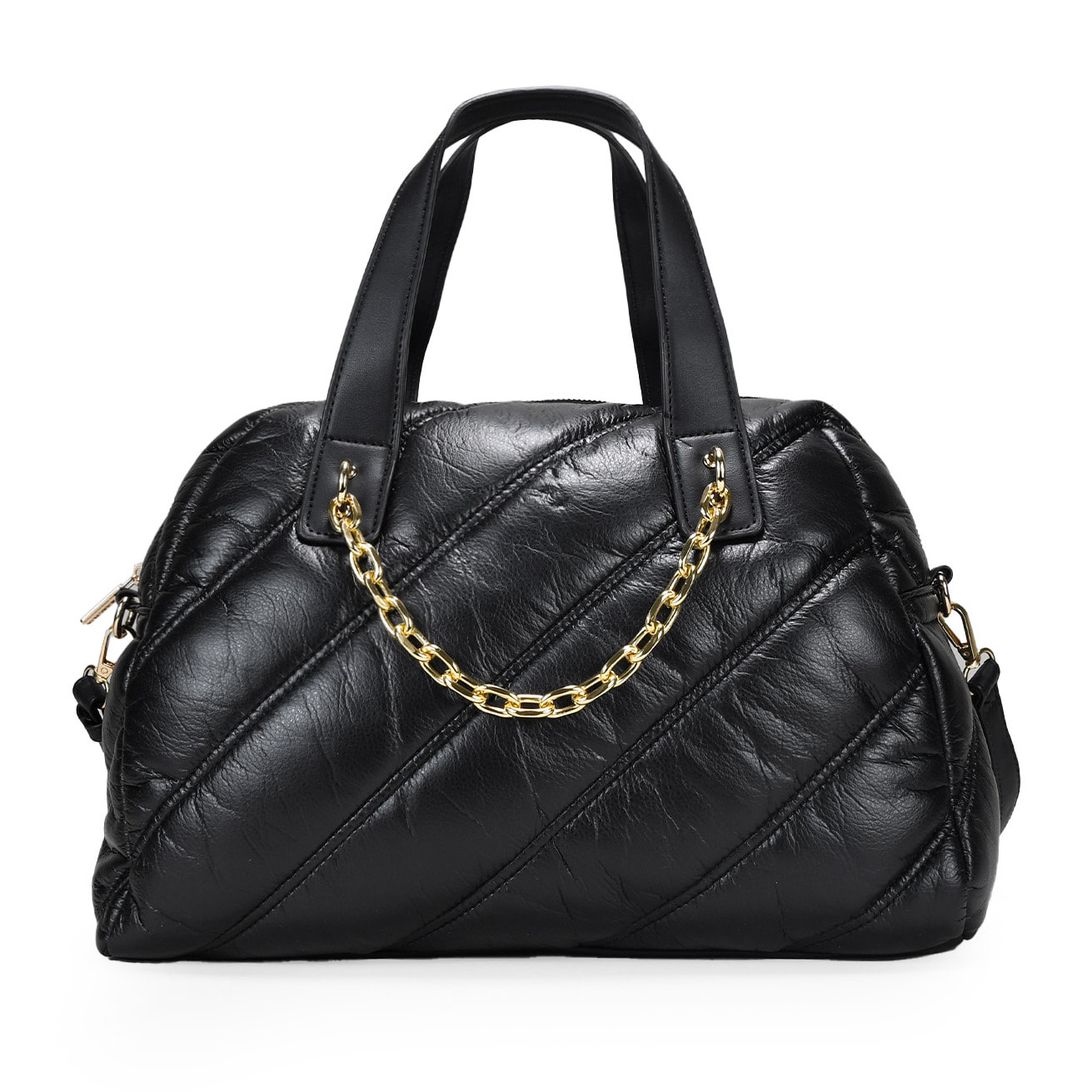 Bolso bowling negro con cosido acolchado