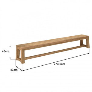 KALLY - Banc de jardin 270x35cm en teck recyclé couleur naturelle