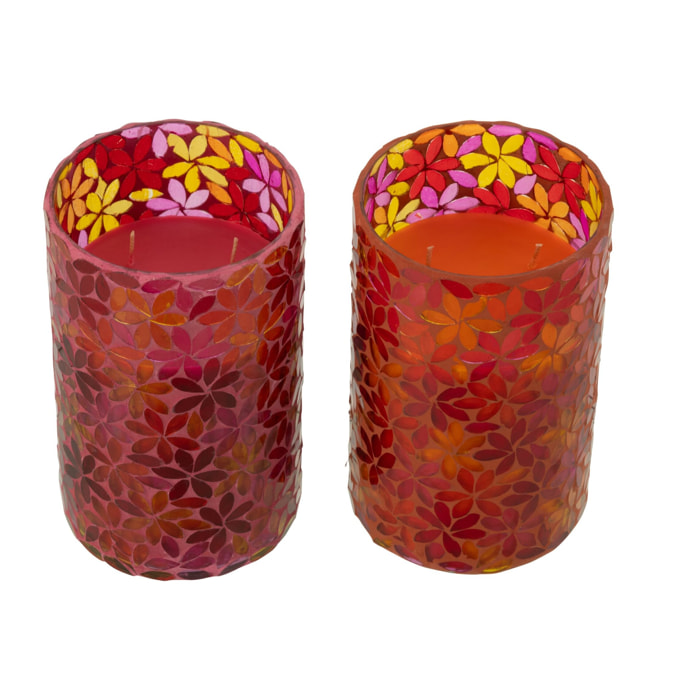 J-Line bougie parfumée Fleur Mosaique - mix - large - 2 pièces - 75H