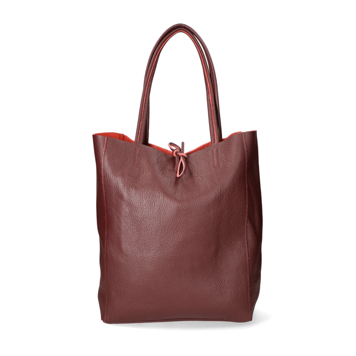 Chicca Borse - Borsa a Spalla Shopper Donna in Vera Pelle - Colore Bordeaux