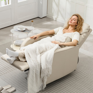 Sillón Relax Reclinable Manual, Sillón Relax Tapizado en PU con Reposapiés Retráctil, Acolchado Grueso, Butaca Reclinable hasta 160º, para Salón, Dormitorio, Crema