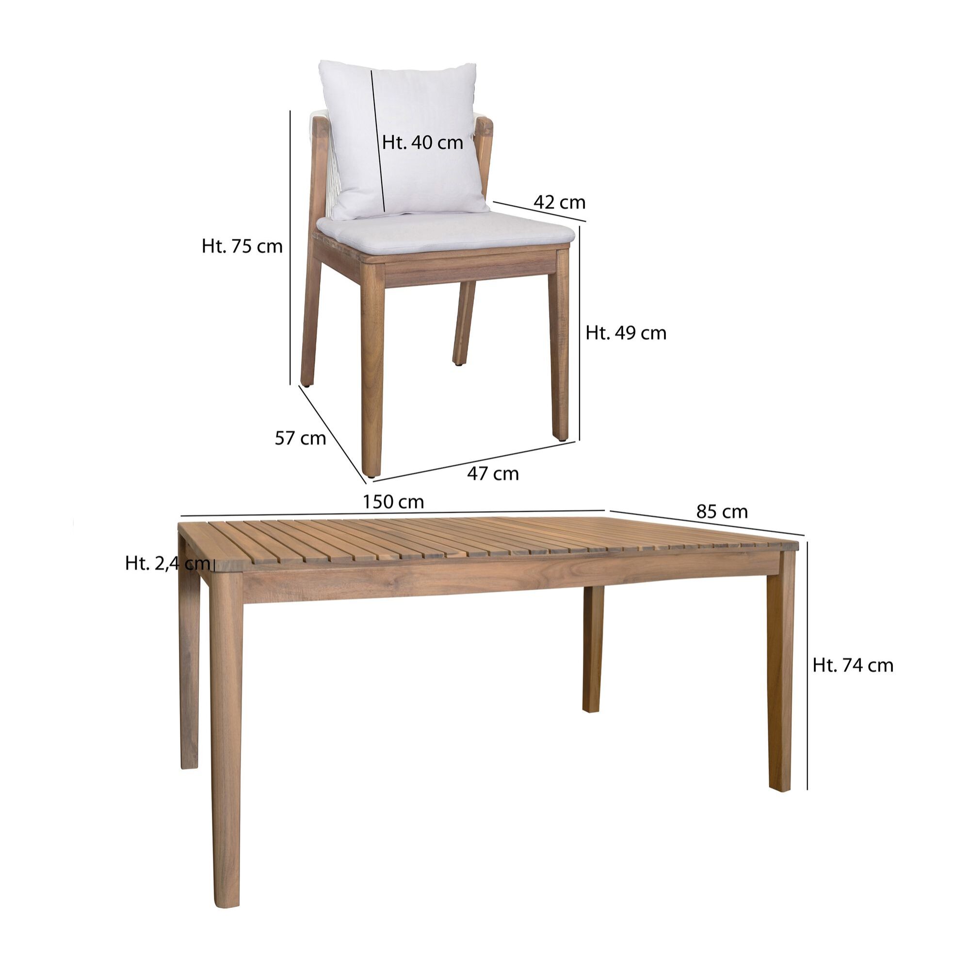 Ensemble de jardin table et 6 chaises en bois avec coussin FIDJI