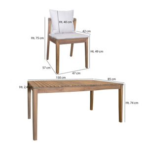 Ensemble de jardin table et 6 chaises en bois avec coussin FIDJI