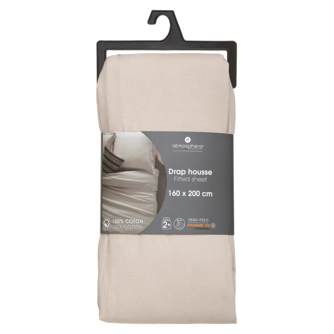Drap-housse en coton - lin - bonnet H30cm - 160x200 cm