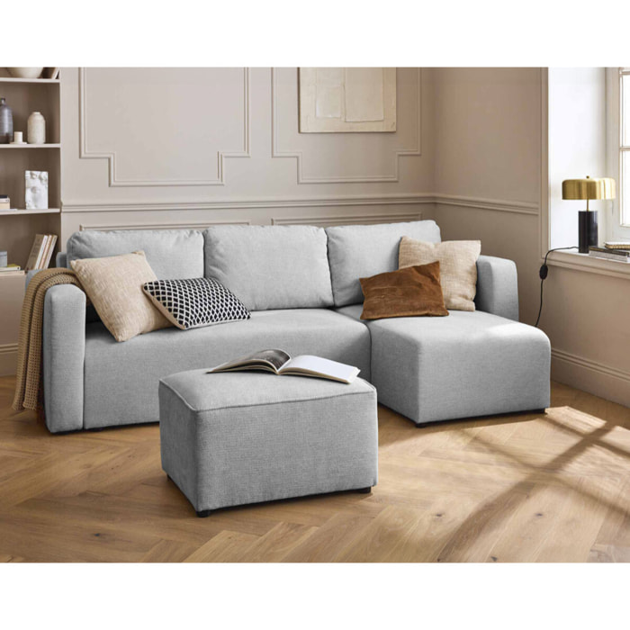Canopy - canapé d'angle réversible - 4 places - convertible avec coffre - en tissu texturé - Gris clair