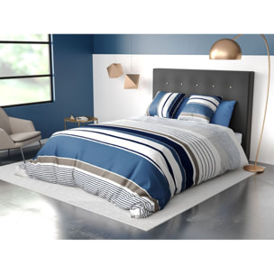 Parure housse de couette coton bleu gris