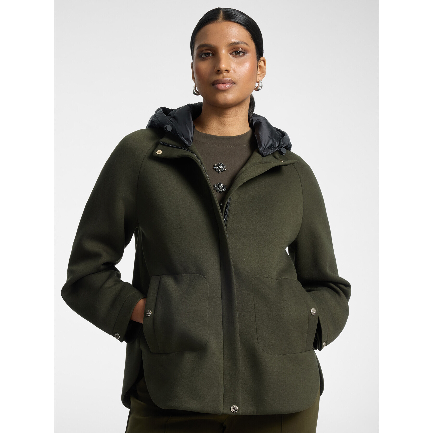 Elena Mirò - Parka in scuba con cappuccio - Verde militare