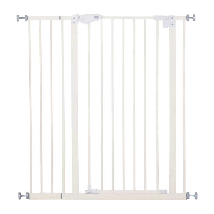 Barrera de Seguridad para Puertas y Escaleras Barrera para Perros Mascotas con Cierre Automático Extensión 17,5 cm Montaje sin Agujeros Metal 74-80/91,5-97,5x104,1 cm Blanco