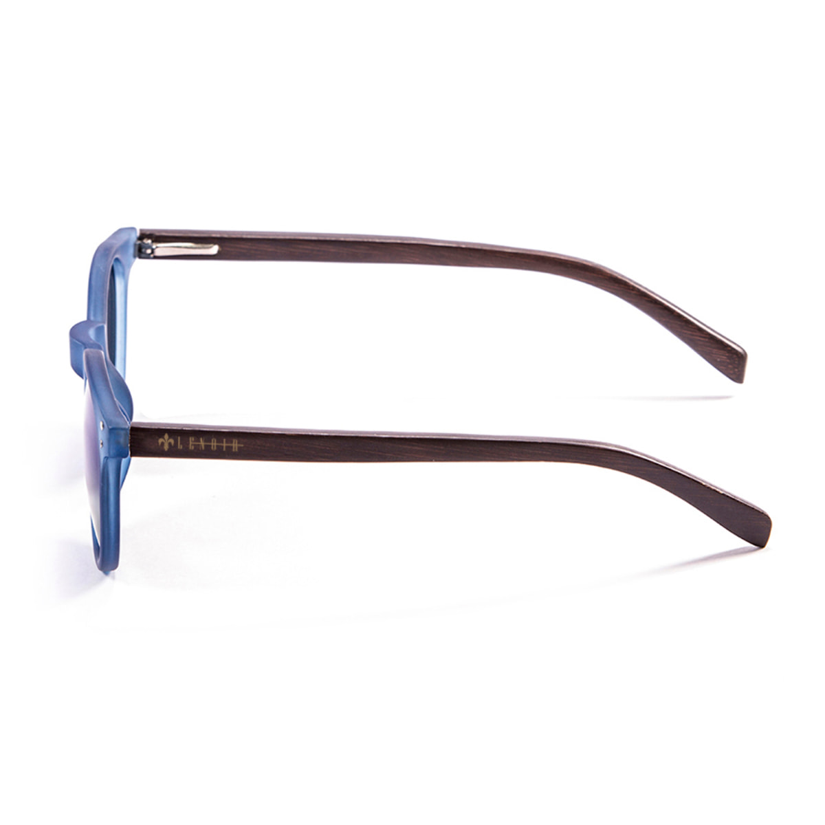Occhiali da sole LENOIR LENOIRNE - montatura blu trasparente con aste in bambù marrone e lenti Revo rosse