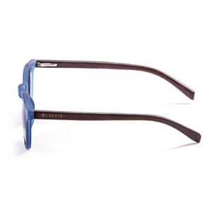 Occhiali da sole LENOIR LENOIRNE - montatura blu trasparente con aste in bambù marrone e lenti Revo rosse