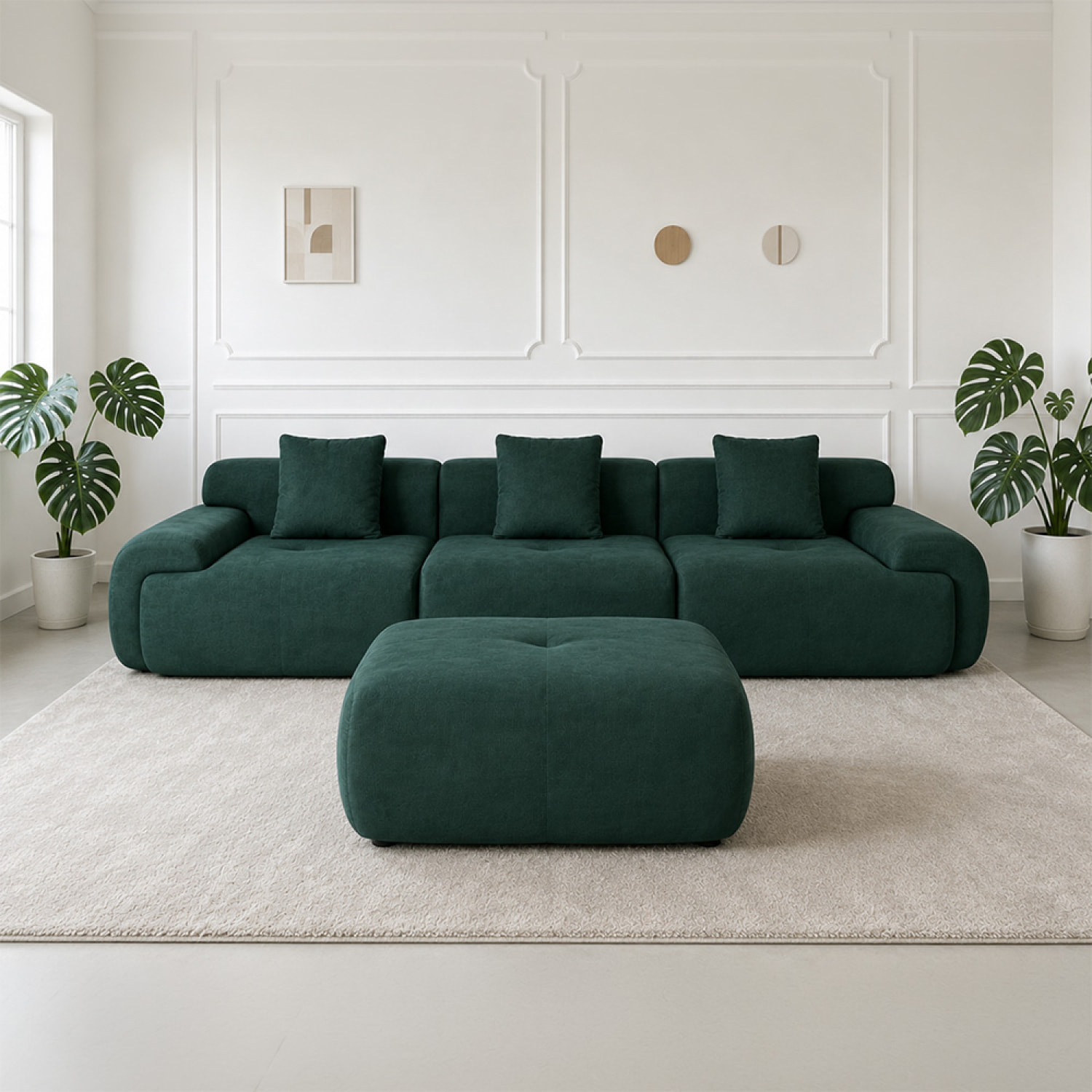 Canapé compressé modulable en tissu chenille vert foncé 4-5 places BURGESS
