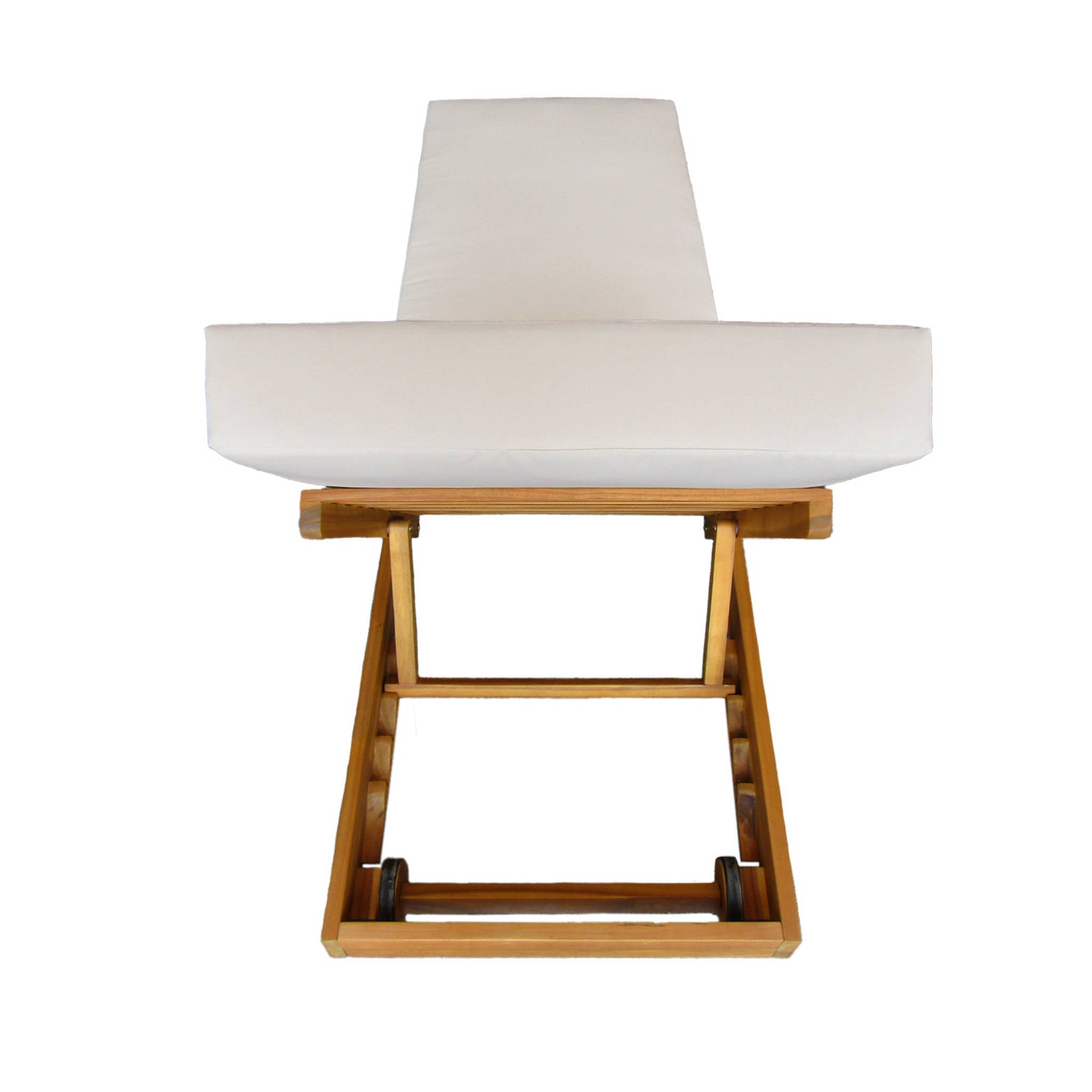 Lot de 2 bains de soleil beige DORINA en acacia et polyester. 3 positions. housse déhoussable. 198 x 62 x 12 cm