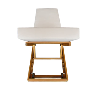 Lot de 2 bains de soleil beige DORINA en acacia et polyester. 3 positions. housse déhoussable. 198 x 62 x 12 cm