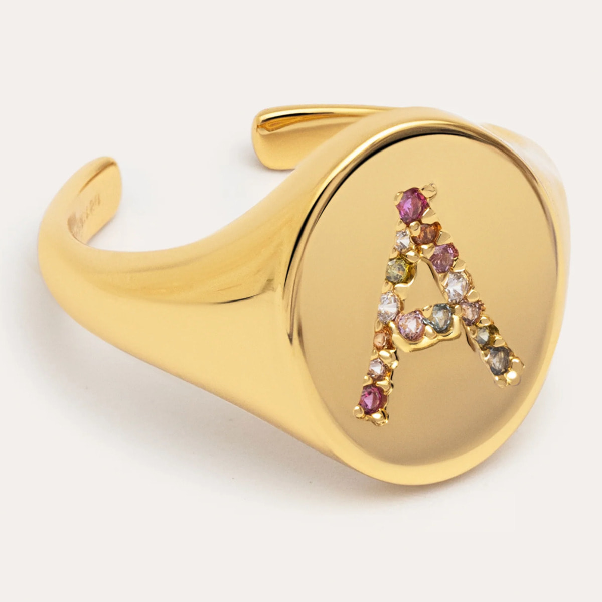 Anillo Personalizado Signet Letter Colors Baño Oro