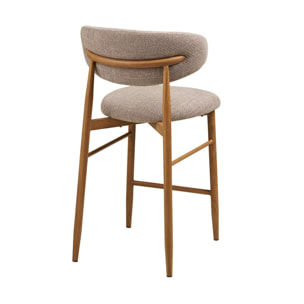 Eddie - lot de 2 tabourets en tissu texturé - pieds en acier effet bois - Bois / Beige