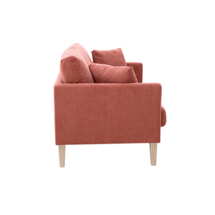 Canapé scandinave déhoussable 2 places en tissu effet velours texturé terracotta et bois clair OSLO