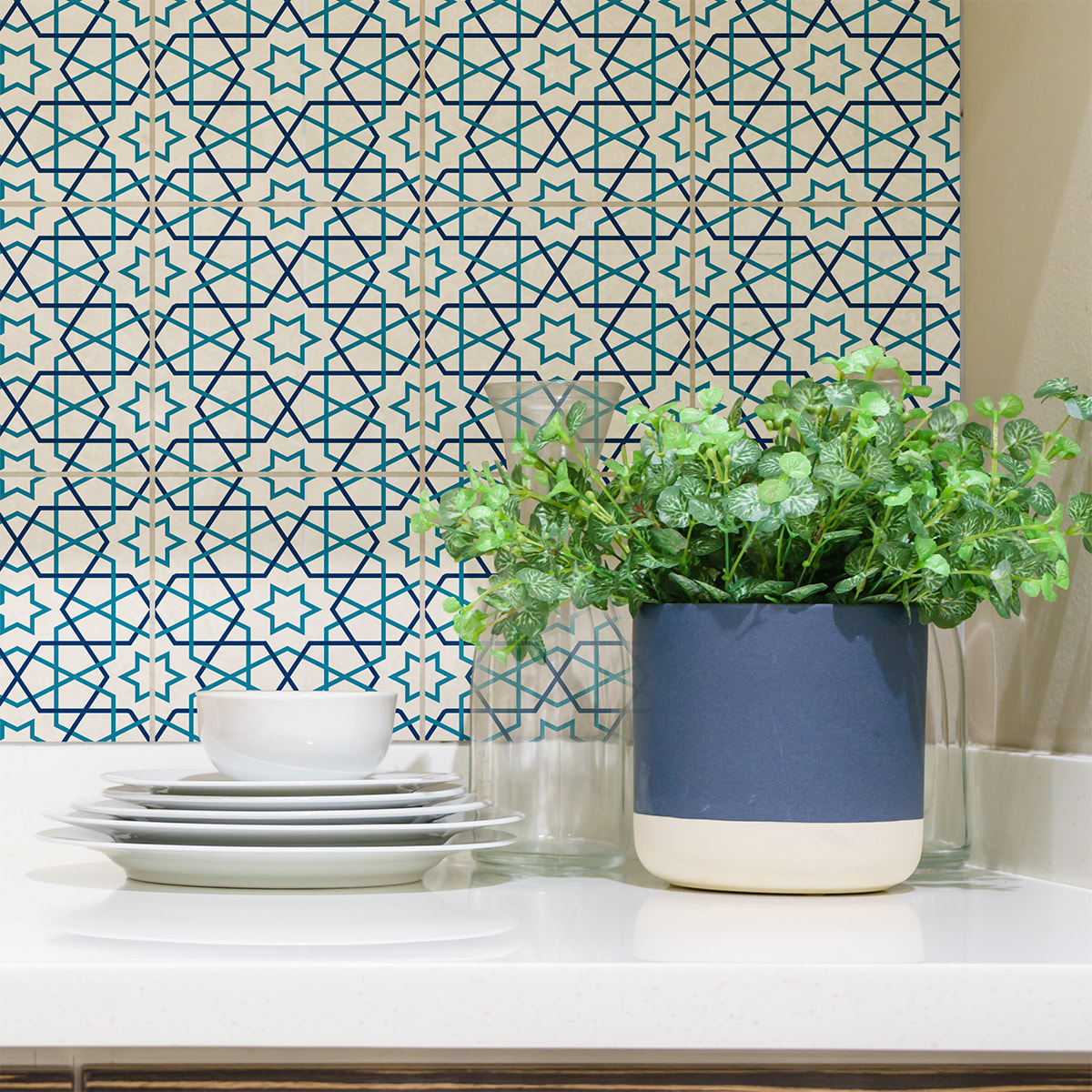 Stickers muraux - Sticker Mural Carrelage adhésif Cuisine Salle de Bain - 9 STICKERS CARREAUX DE CIMENT ORIENTAL AJMAN