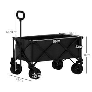 Carro Playa Ruedas Grandes Carro de Jardín Plegable con Mango Ajustable Puerta Trasera Expandible Carga 100 kg Carrito Transporte para Todo Terreno Jardín Campaña Compra Negro