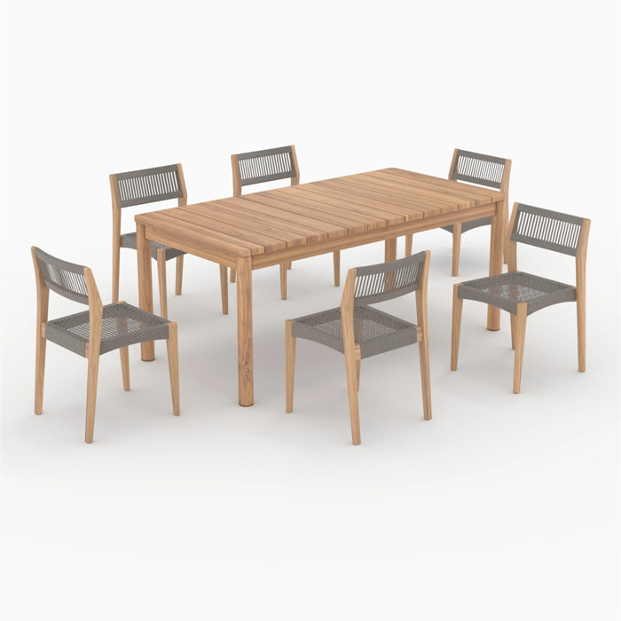 Table et chaises de jardin en bois de teck massif 6 personnes - Kora