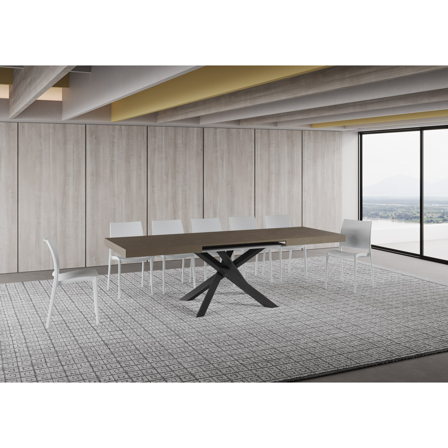Table extensible 90x160/420 cm Volantis taupe pieds anthracite