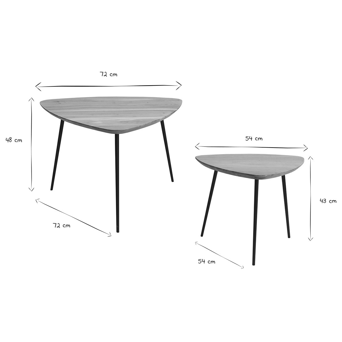 Tables basses gigognes bois massif et métal noir (lot de 2) STONES