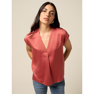 Oltre - Camiseta bimatérica con escote en V - Rosa