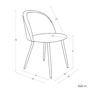 Pack de 4 chaises -tissu et bois. pieds métalliques-couleur beige 48 x 78 x 58 cm