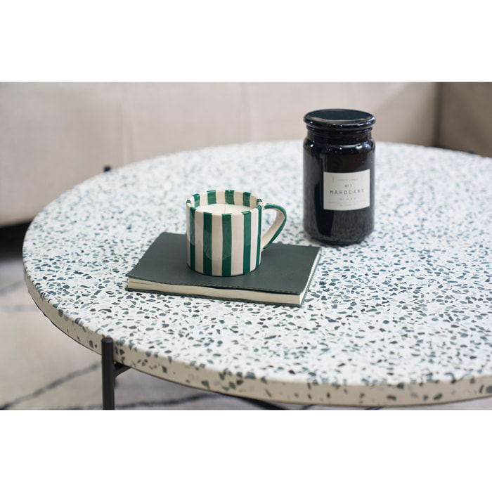 Table basse ronde design en terrazzo et métal noir D81 cm MEZZO