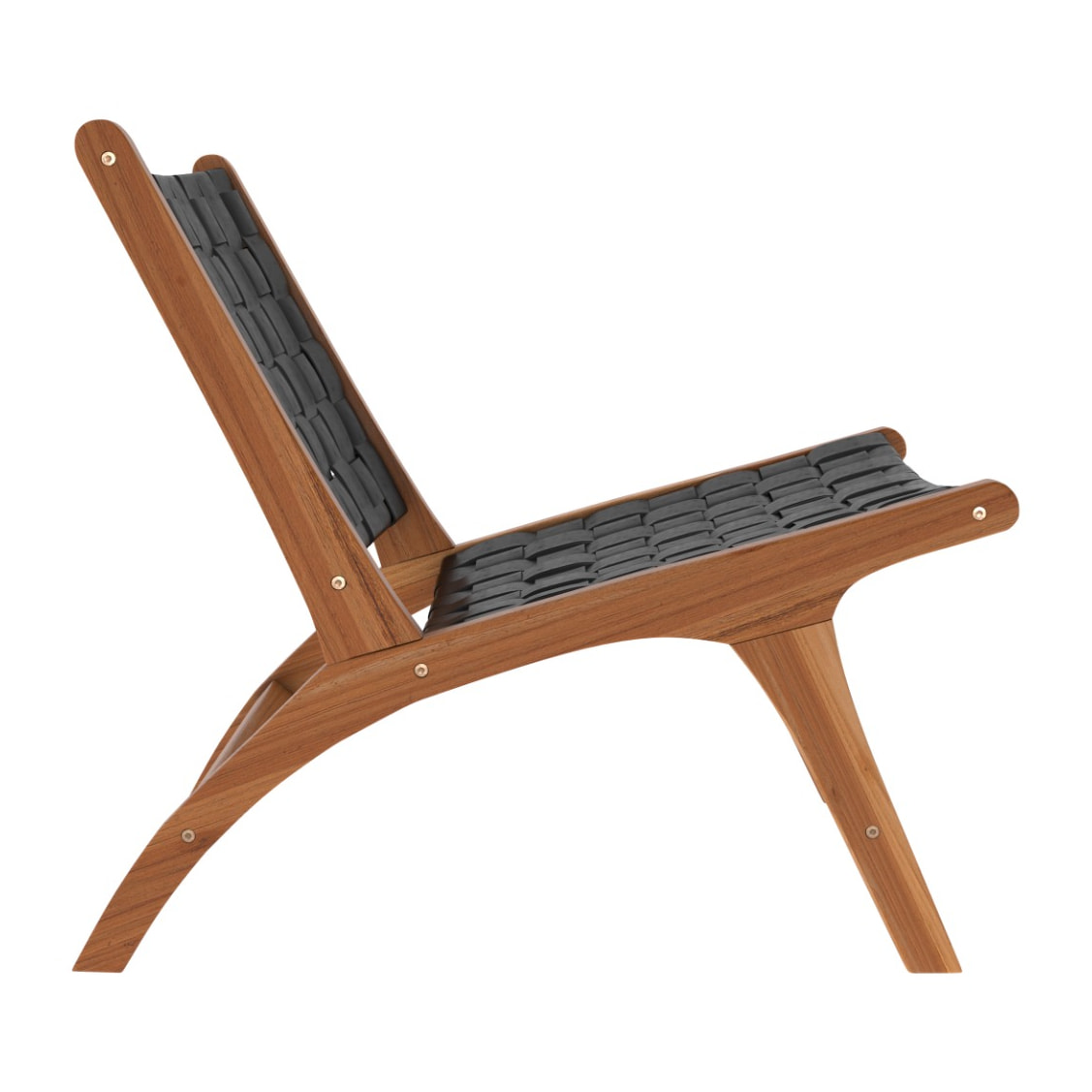 Fauteuil en teck et cuir tréssé noir - Kuna