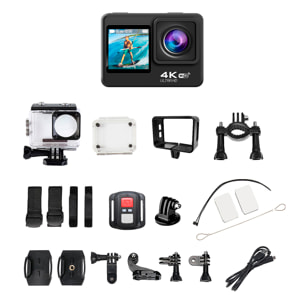 Cámara Deportiva AT-Q60AR de 4k 30fps con 16 mpx, doble pantalla de 2" y 1.3" con multitud de accesorios deportivos y WIFI.