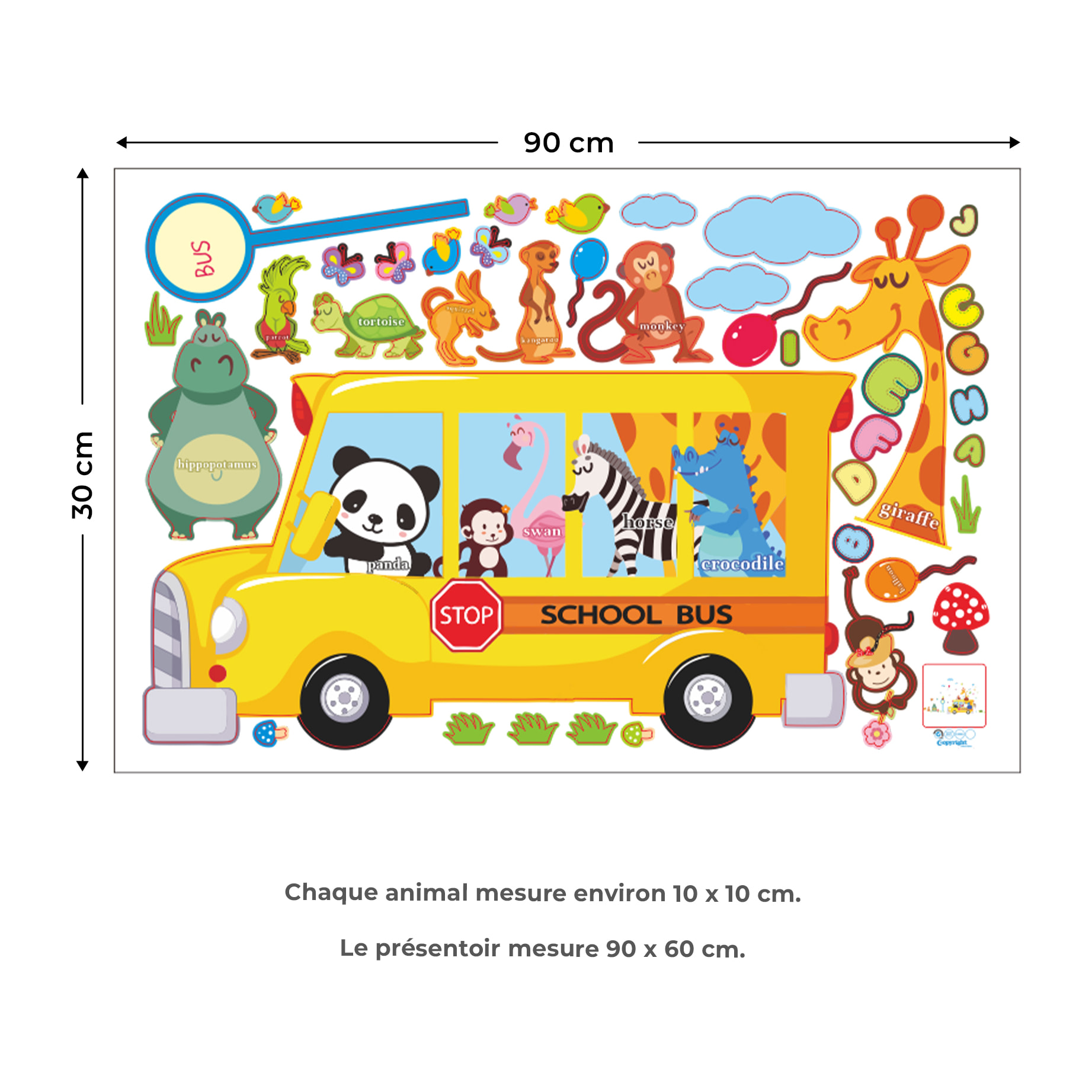 Stickers Muraux décoration adhésifs bus et animaux rigolos