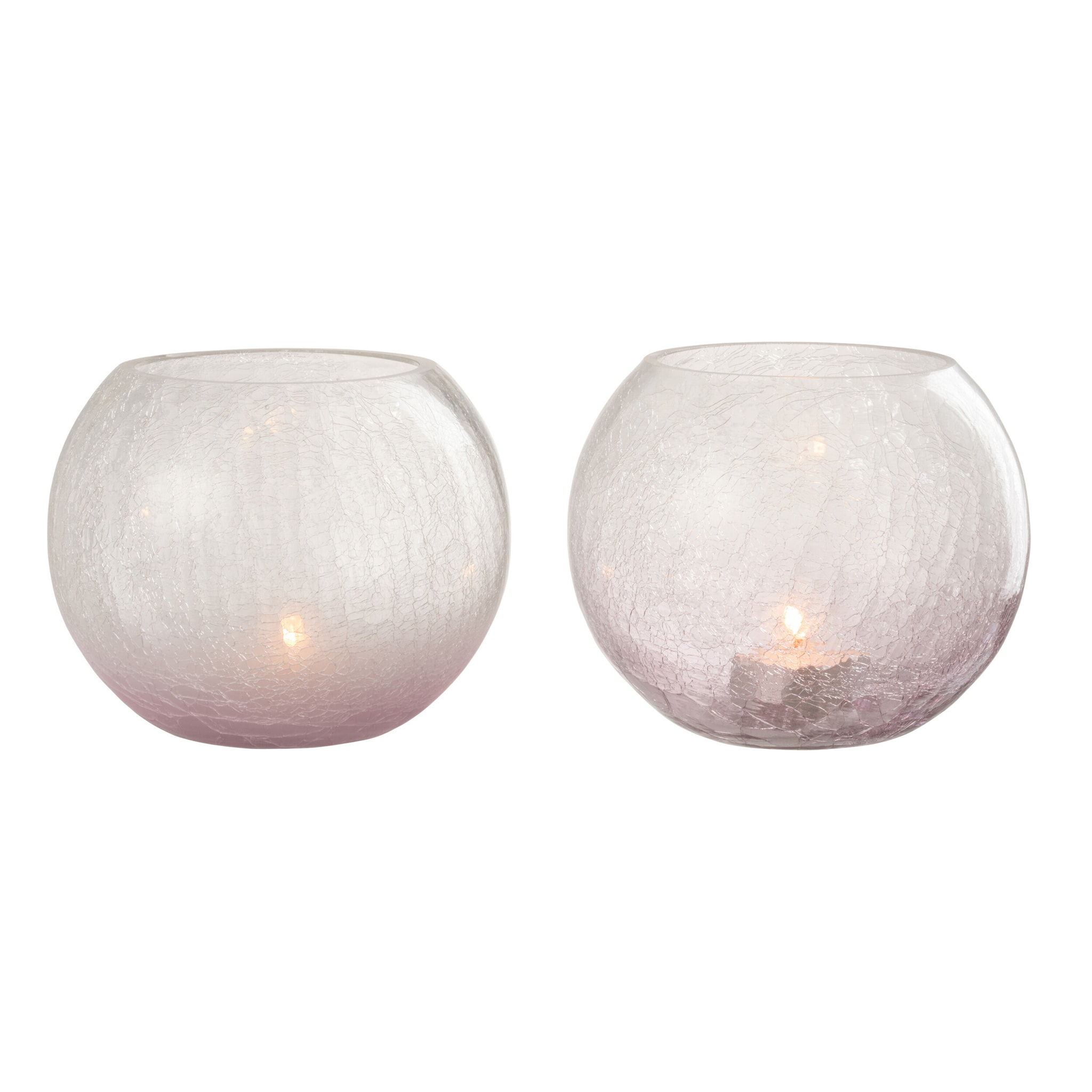 J-Line bougeoir Boule Craquele - verre - mauve - large - 2 pcs