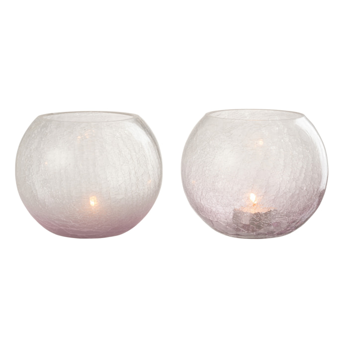 J-Line bougeoir Boule Craquele - verre - mauve - large - 2 pcs