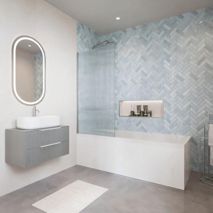 Baignoire droite VILLEROY ET BOCH Collaro Blanc mat  vidage et trop plein chrome + Pare bain  AURYS Raywall