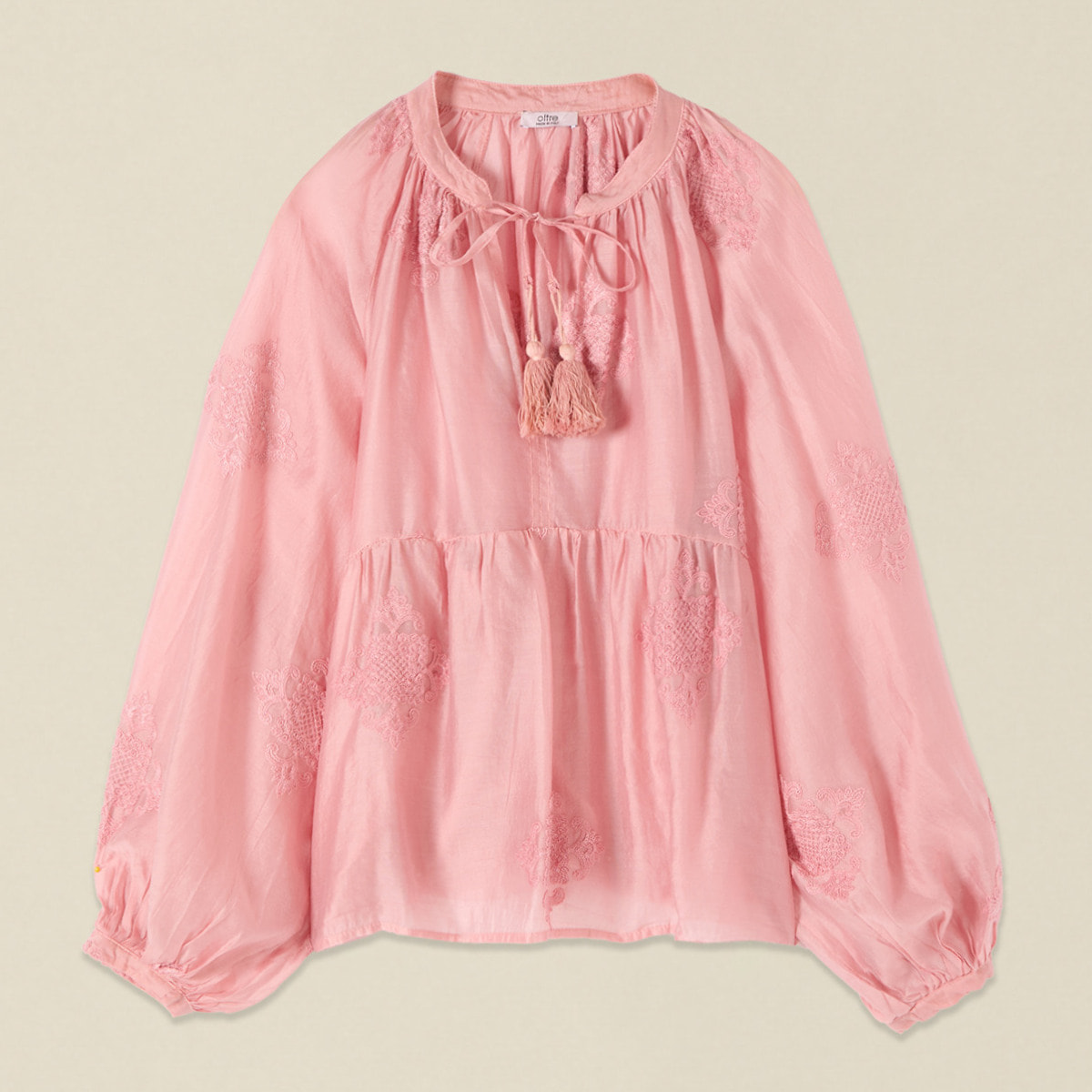 Oltre - Blusa misto lyocell con ricami - Rosa