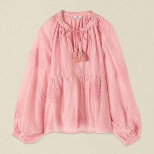 Oltre - Blusa misto lyocell con ricami - Rosa