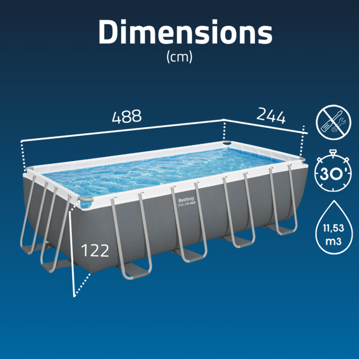 Bestway Piscine hors sol tubulaire rectangulaire Bestway Steel Pro Max 488 x 244 x 122 cm gris