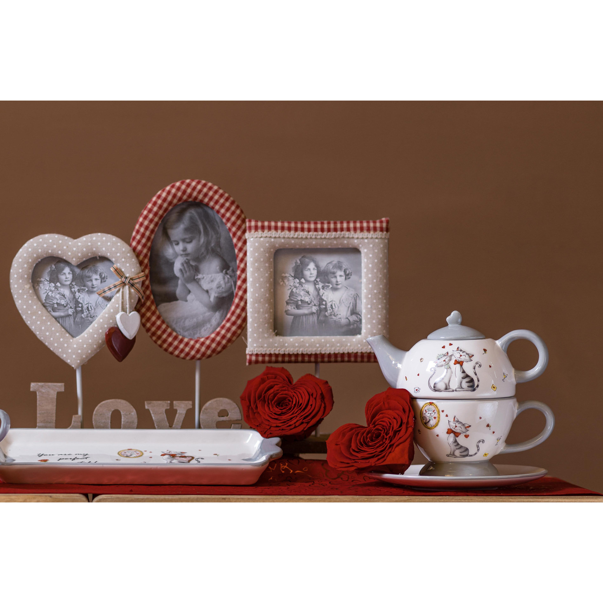 Set Di 3 Pezzi Tea For One - Pezzi 1 - 17,5X17X17,5cm - Colore: Cachi - Bianchi Dino - Cuori, S.Valentino, F. Mamma