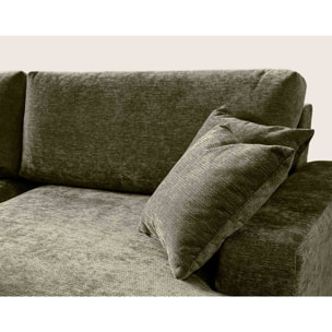 Pivoine - Canapé d'angle ouvert droit 4 places convertible avec coffre en tissu texturé - Vert Kaki