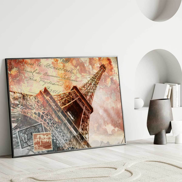 Affiche encadrée tour Eiffel artistique vintage Affiche + cadre en métal - Noir