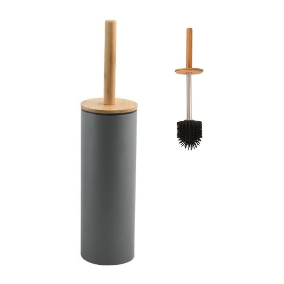 Brosse wc avec support Acier & Bambou ADONIS Gris Foncé mat - Poils résistants en silicone Spirella