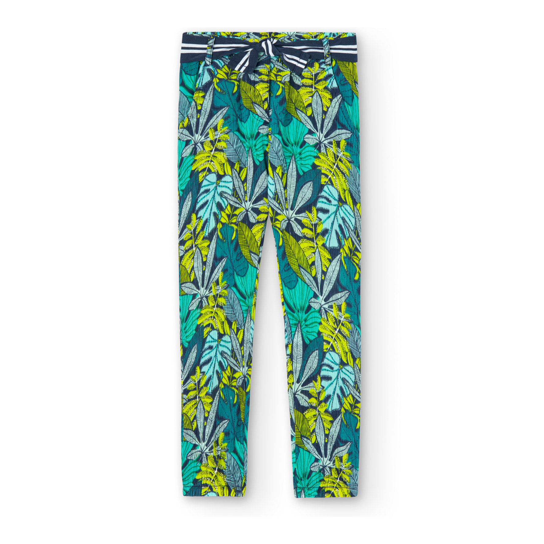 PantalÃ³n bambula estampada niÃ±a, decoraciÃ³n de flores, verde