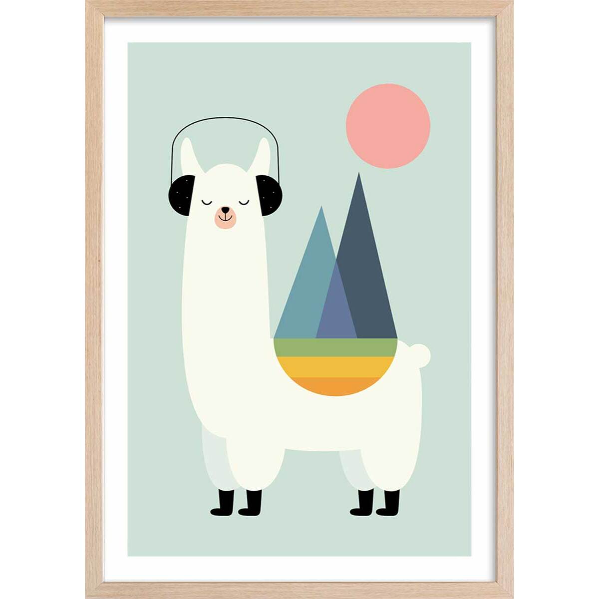 Affiche  alpaga music Affiche + cadre en bois - Chêne
