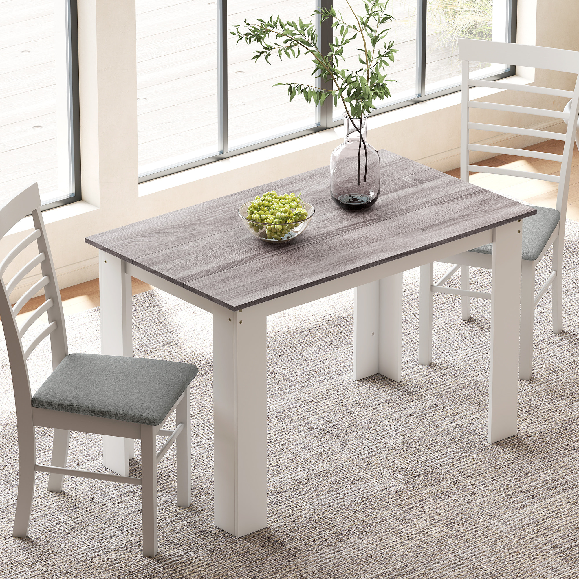 Table à manger grand plateau 4-6 personnes - dim. 120L x 69l x 75H cm - aspect bois gris blanc
