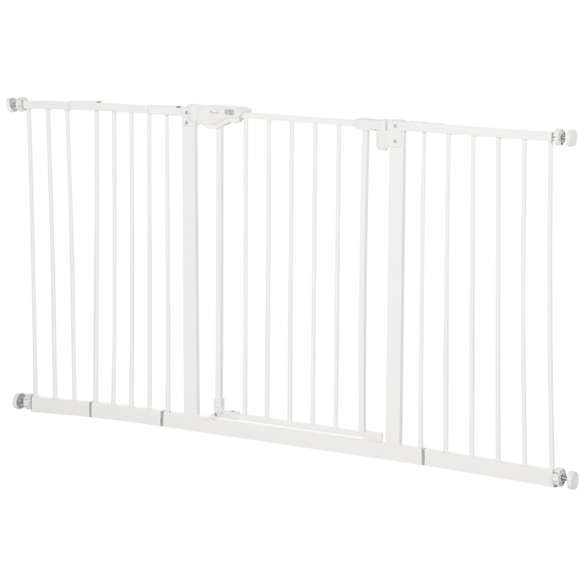 Barrière de sécurité pliable pour chien - 3 panneaux, porte verrouillable - dim. 206L x 120H cm - acier PP blanc