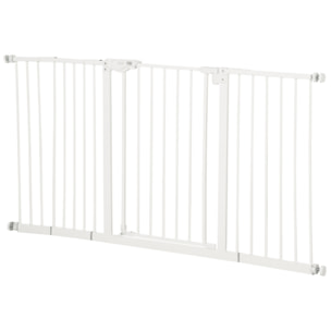 Barrière de sécurité pliable pour chien - 3 panneaux, porte verrouillable - dim. 206L x 120H cm - acier PP blanc