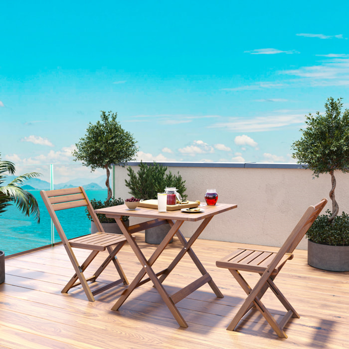 Set Tavolino E 2 Sedie Bistrot In Legno Acacia Pieghevole Portatile Facile Da Chiudere Comodo Trasporto Tavolo Quadrato Esterno Giardino 74x70x70 Cm