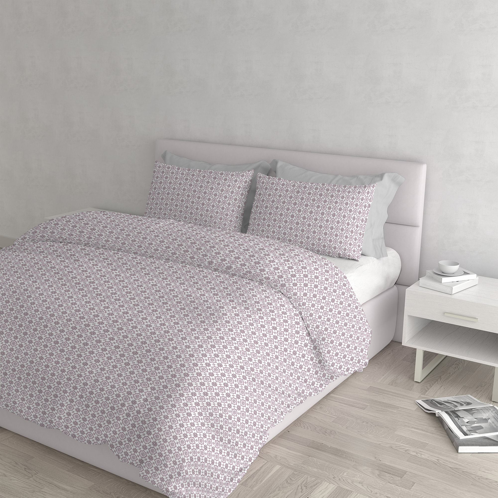 PARURE COPRIPIUMINO ATHENA, 100% Cotone, Made in Italy - DORA ROSA