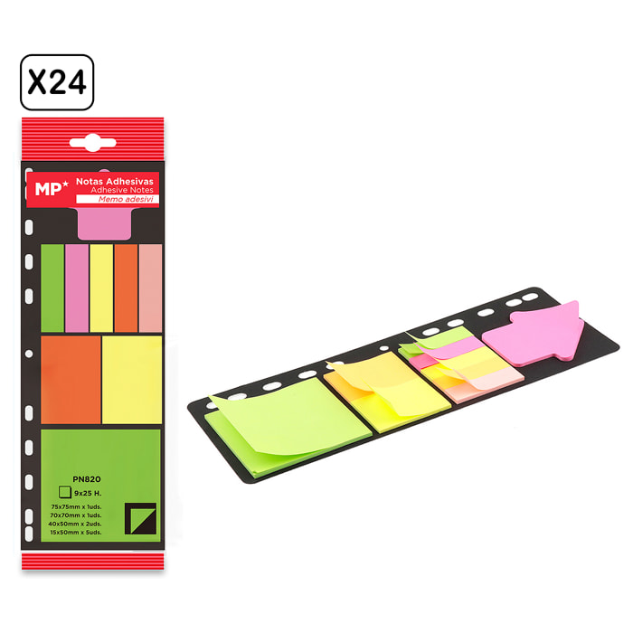 PACK 24 UNITÀ NOTE ADESIVE PER FASCICOLI 9 x 25 FOGLI