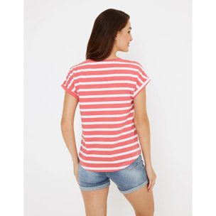 Camiseta Manga Corta de Rayas Coral - Madonna